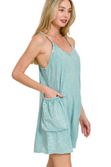 Zenana Acid Crinkle Washed Spaghetti Strap Romper OutfitFlow