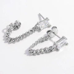 925 Sterling Silver Zircon Chain Earrings OutfitFlow