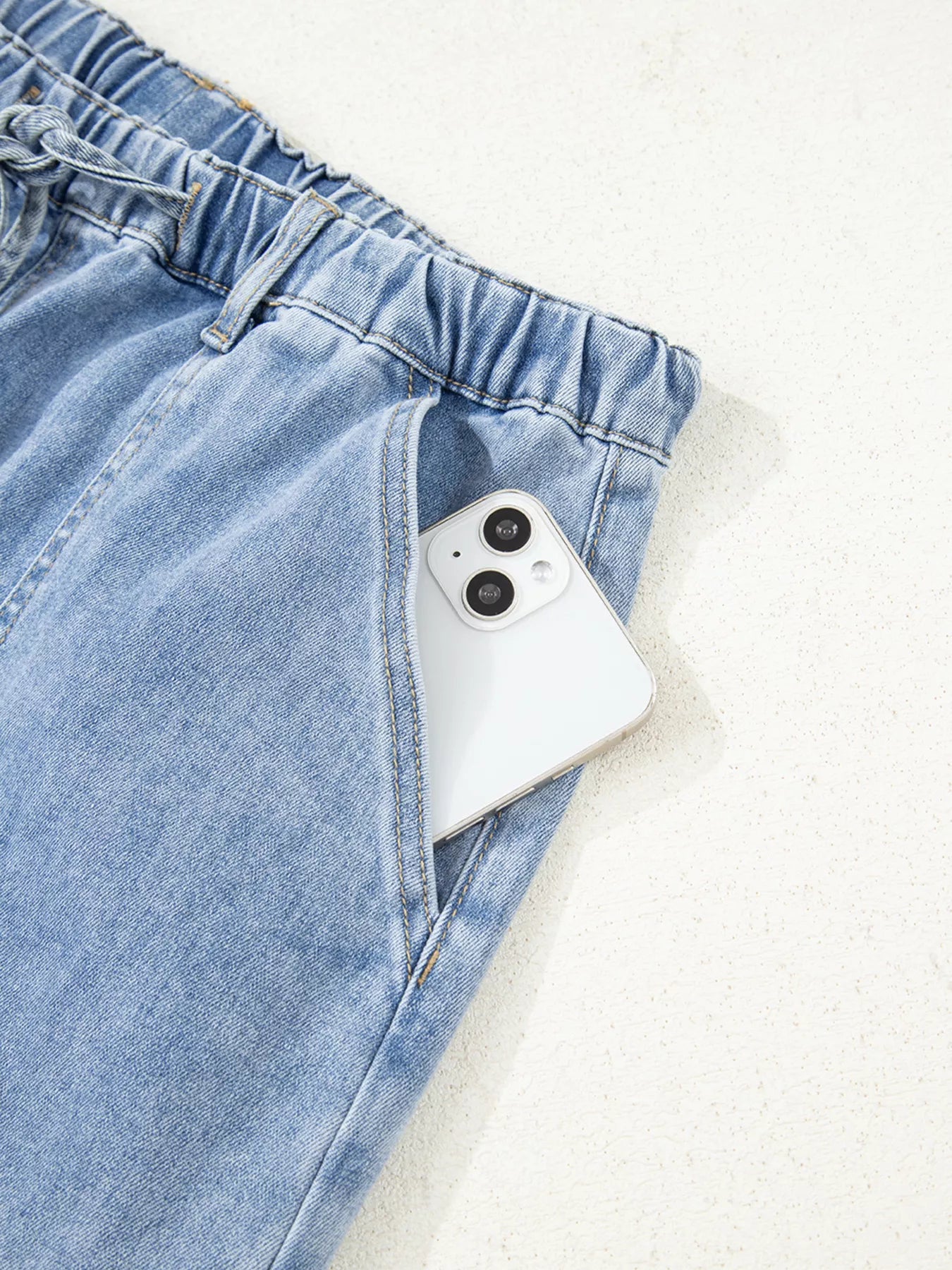 Wide Leg Drawstring Raw Hem Jeans OutfitFlow
