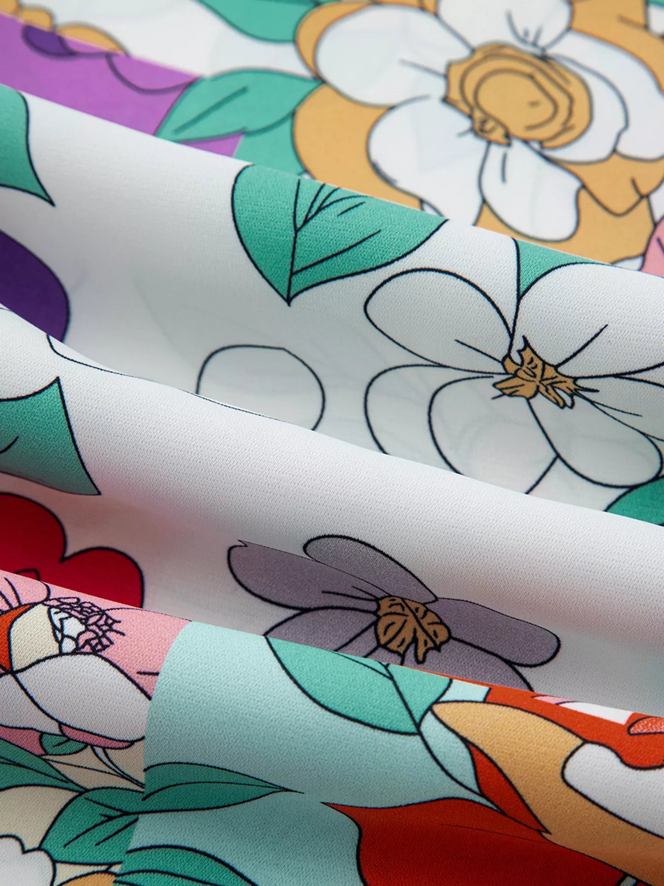 Floral Print Patchwork Frilly Neckline Long Sleeve Shirt Trendsi