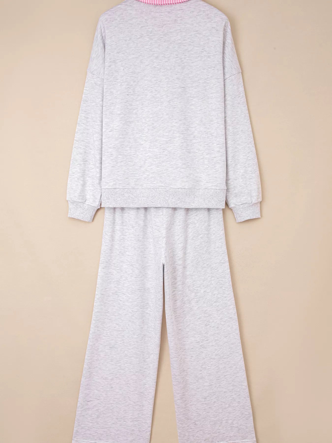 Contrasted Trim Frilled Collar Drop Shoulder Top and Drawstring Pant Set OutfitFlow