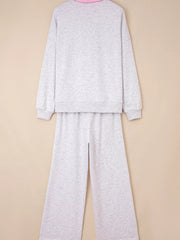 Contrasted Trim Frilled Collar Drop Shoulder Top and Drawstring Pant Set OutfitFlow