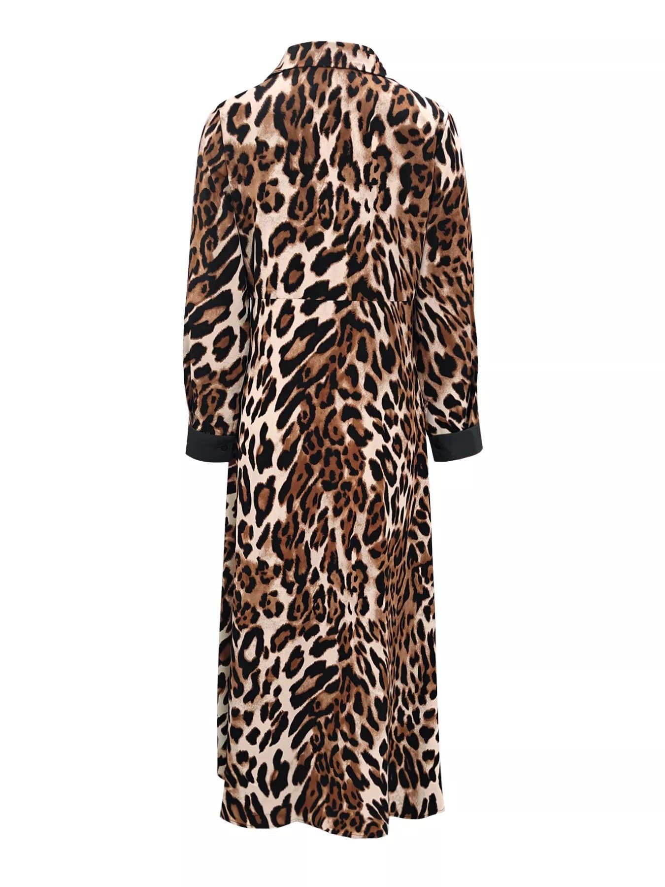 Leopard Print Long Sleeve Shirt Dress with Contrast Trim OutfitFlow