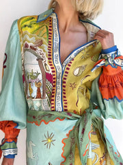 Printed Long Sleeve Shirt Dress OutfitFlow