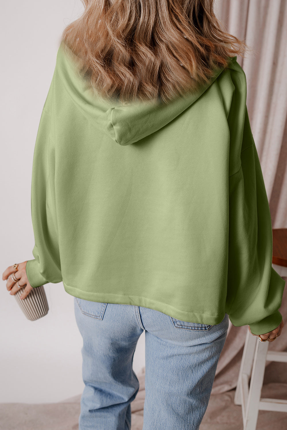 Pocketed Half Zip Dropped Shoulder Hoodie OutfitFlow