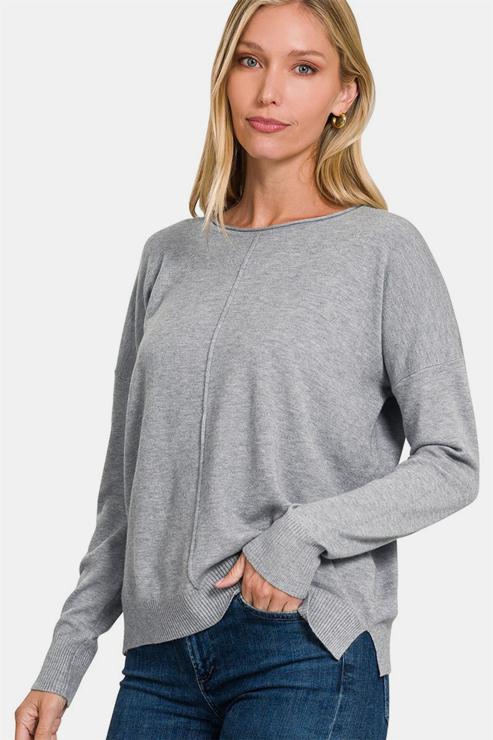 Outfit Flow - Zenana Front Seam Round Neck Sweater