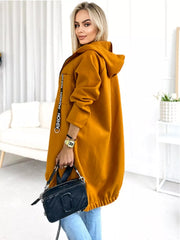 Full Size Zip Up Longline Hooded Outerwear Plus Size Trendsi