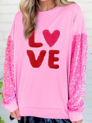 Sequin Round Neck Long Sleeve Sweatshirt OutfitFlow