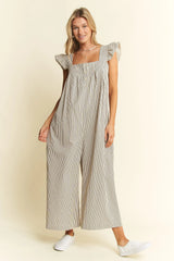 Jade By Jane Stripe Sleeveless Ruffle Jumpsuit OutfitFlow
