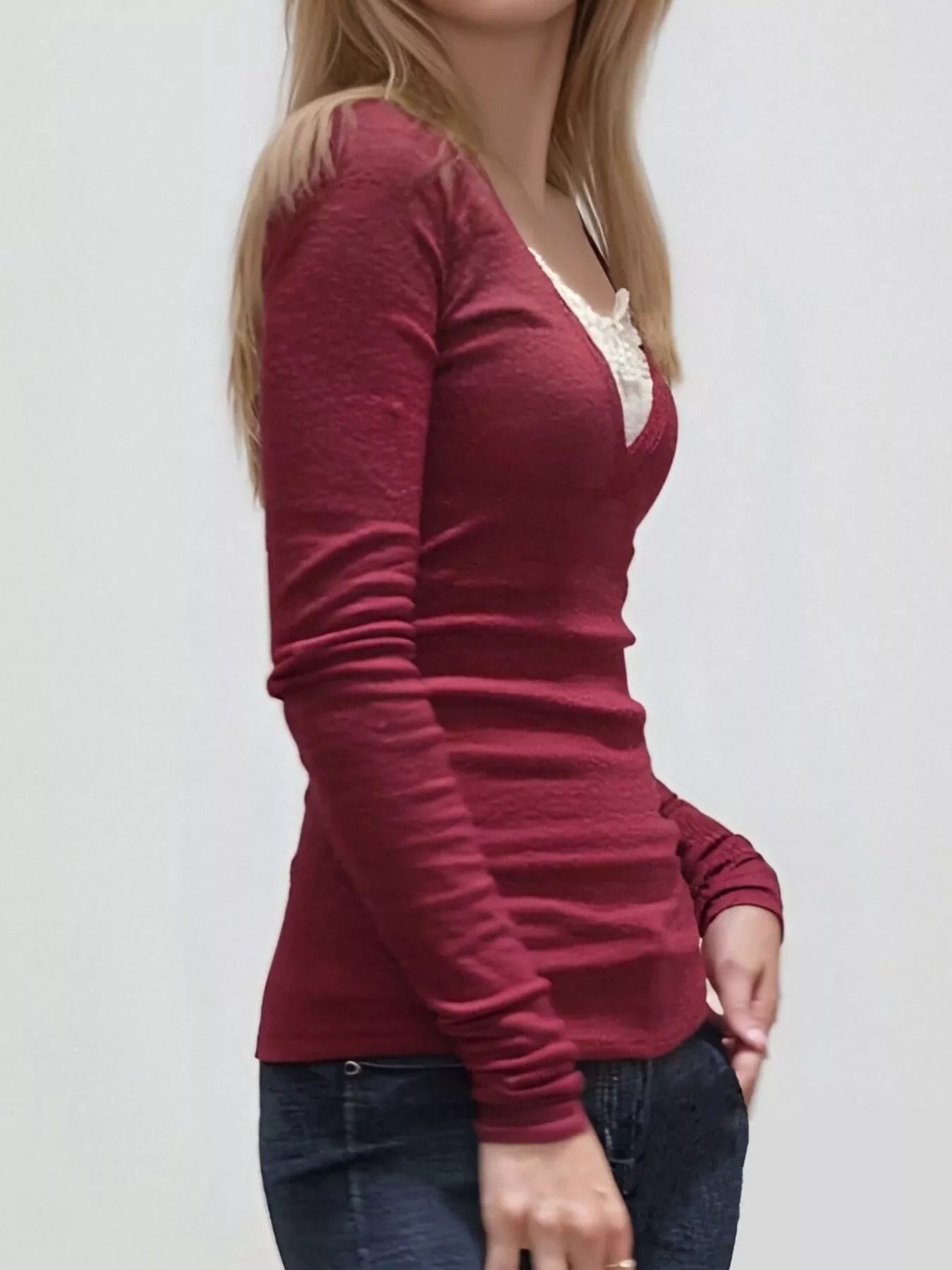 Long Sleeve T-Shirt with Lace Detail Trendsi