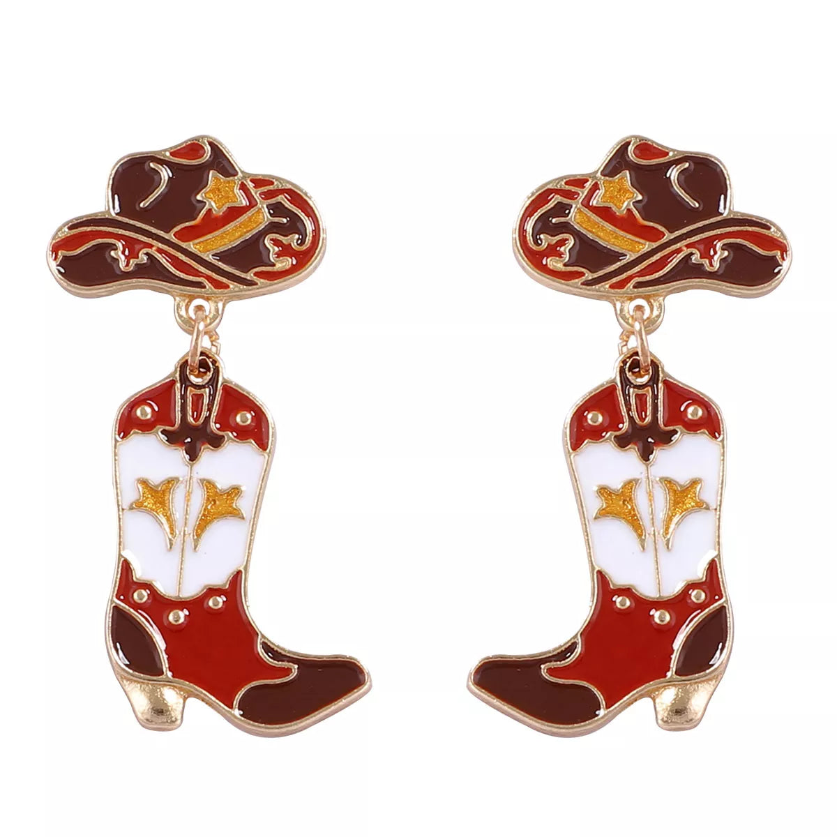18K Gold-Plated Cowboy Hat Boots Dangle Earrings OutfitFlow