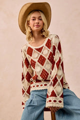 BiBi Diamond Crochet Knit Top BROWN OutfitFlow