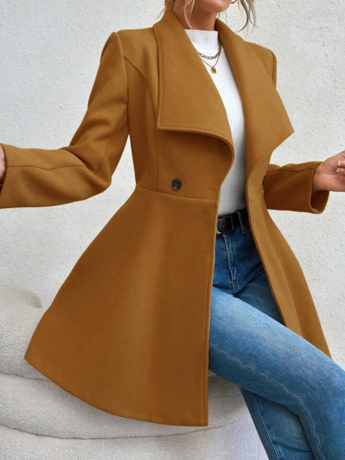 Outfit Flow - Collared Neck Button Up Long Sleeve Coat