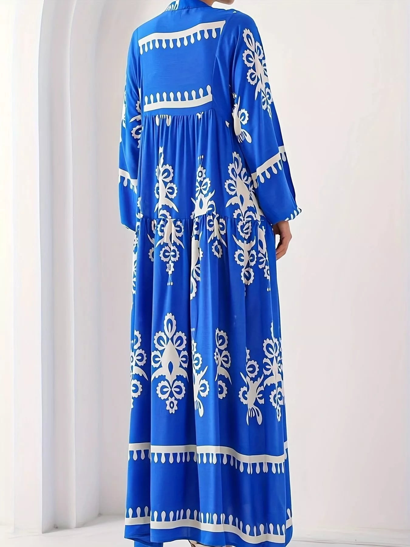 Bohemian Print Long Sleeve Maxi Dress OutfitFlow