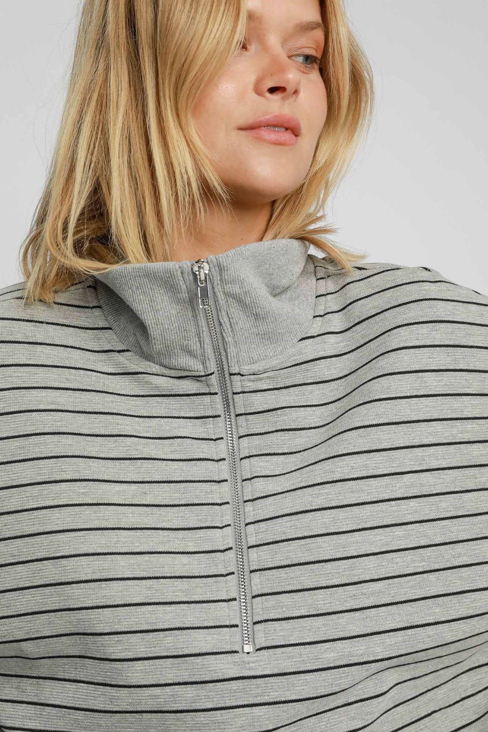 Outfit Flow - Umgee Striped Half Zip Short Sleeve Sweatshirt