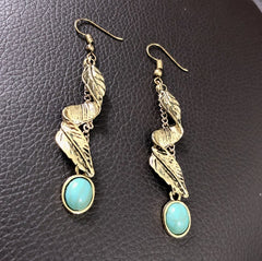 Alloy Leaf Artificial Turquoise Earrings Gold One Size OutfitFlow