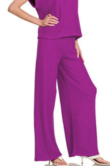 Zenana Rolled Sleeve Top and Pants Sweater Set OutfitFlow