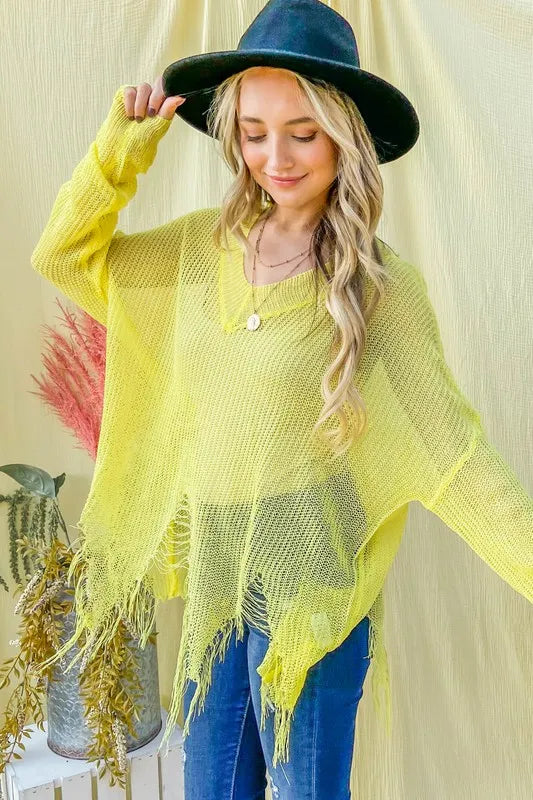 And The Why Distressed Mesh V Neck Spring Sweater Cover Up OutfitFlow