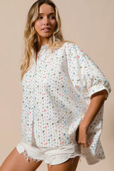 BiBi Sequin Striped Short Dolman Sleeve Blouse OutfitFlow