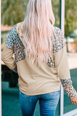 Outfit Flow - Leopard Color Block Buttoned Drawstring Detail Hoodie