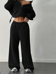 Half-Zip Long Sleeve Sweatshirt and Pants Set OutfitFlow