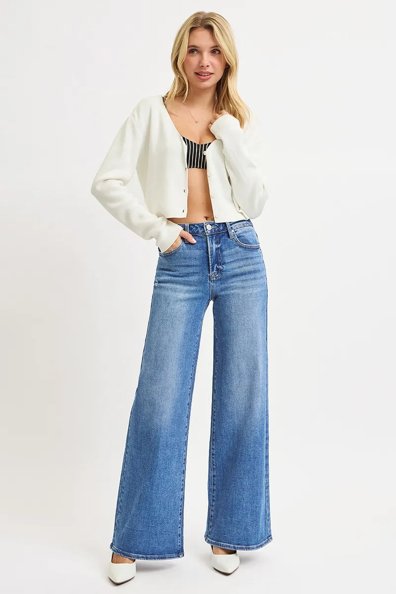 RISEN Full Size High Rise Wide Leg Jeans Plus Size MEDIUM OutfitFlow