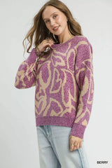 Umgee Ribbed Hem Contrast Dropped Shoulder Sweater Trendsi