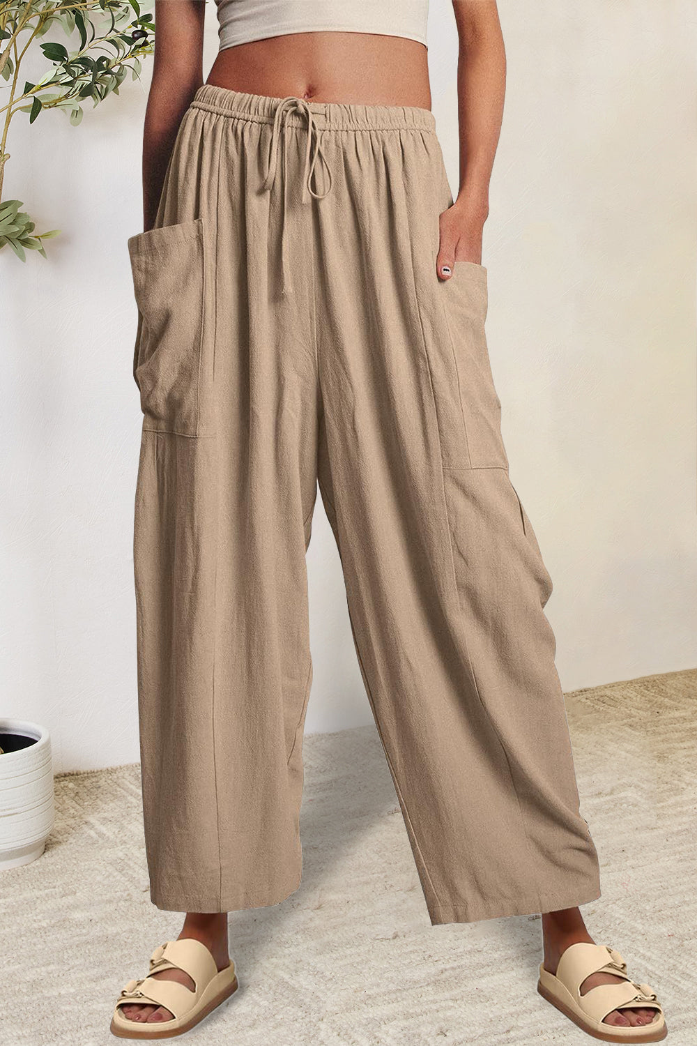 Outfit Flow - Full Size Pocketed Drawstring Wide Leg Pants