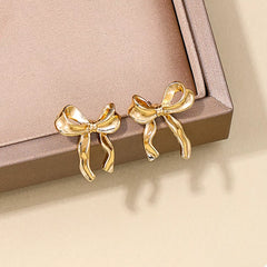 18K Gold-Plated Alloy Bow Stud Earrings OutfitFlow