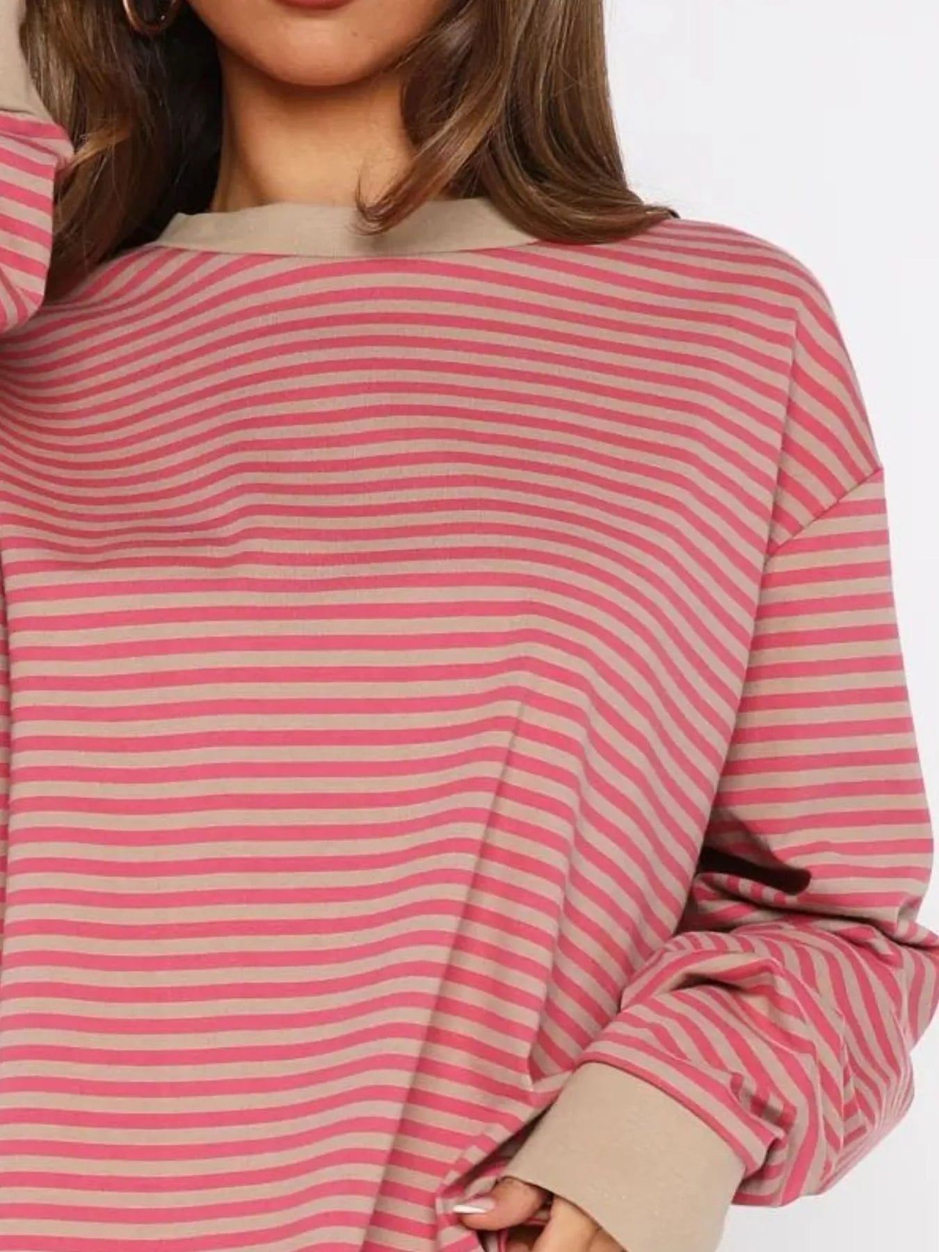 Striped Oversized Round Neck Sweatshirt OutfitFlow