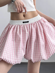 Plaid Elastic Waist Casual Shorts OutfitFlow