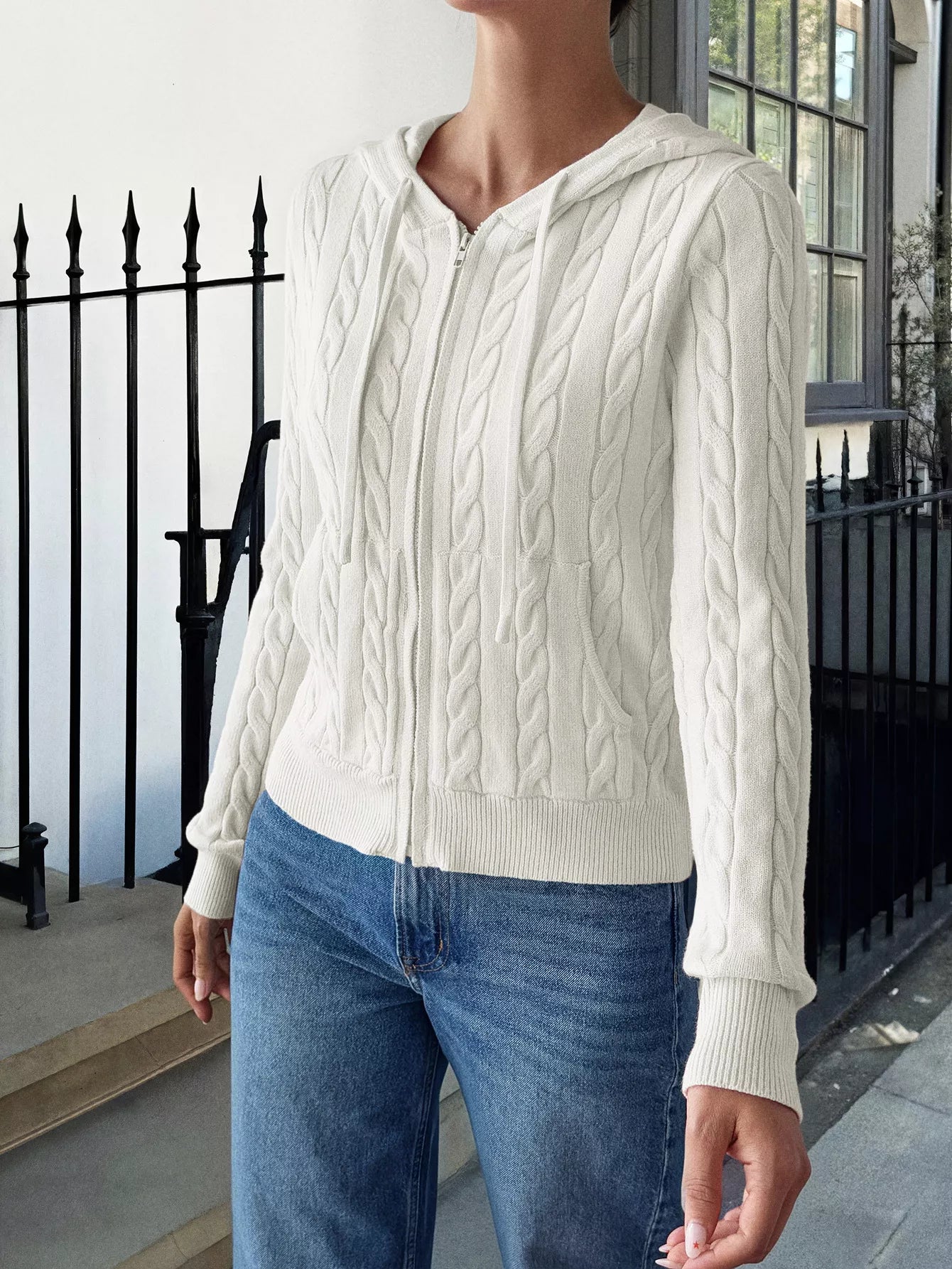 Cozy Cable-Knit Zip-Up Cardigan OutfitFlow