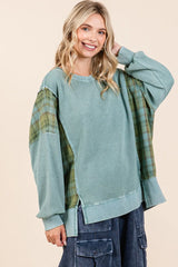 Mittoshop Plaid Panel Mineral Wash French Terry Sweatshirt OutfitFlow