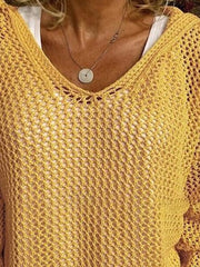 Openwork Long Sleeve Hooded Knit Cover Up OutfitFlow