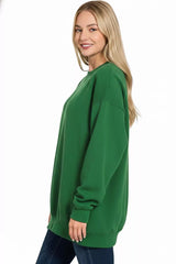 Zenana Oversized Round Neck Fleece Tunic Sweatshirt OutfitFlow