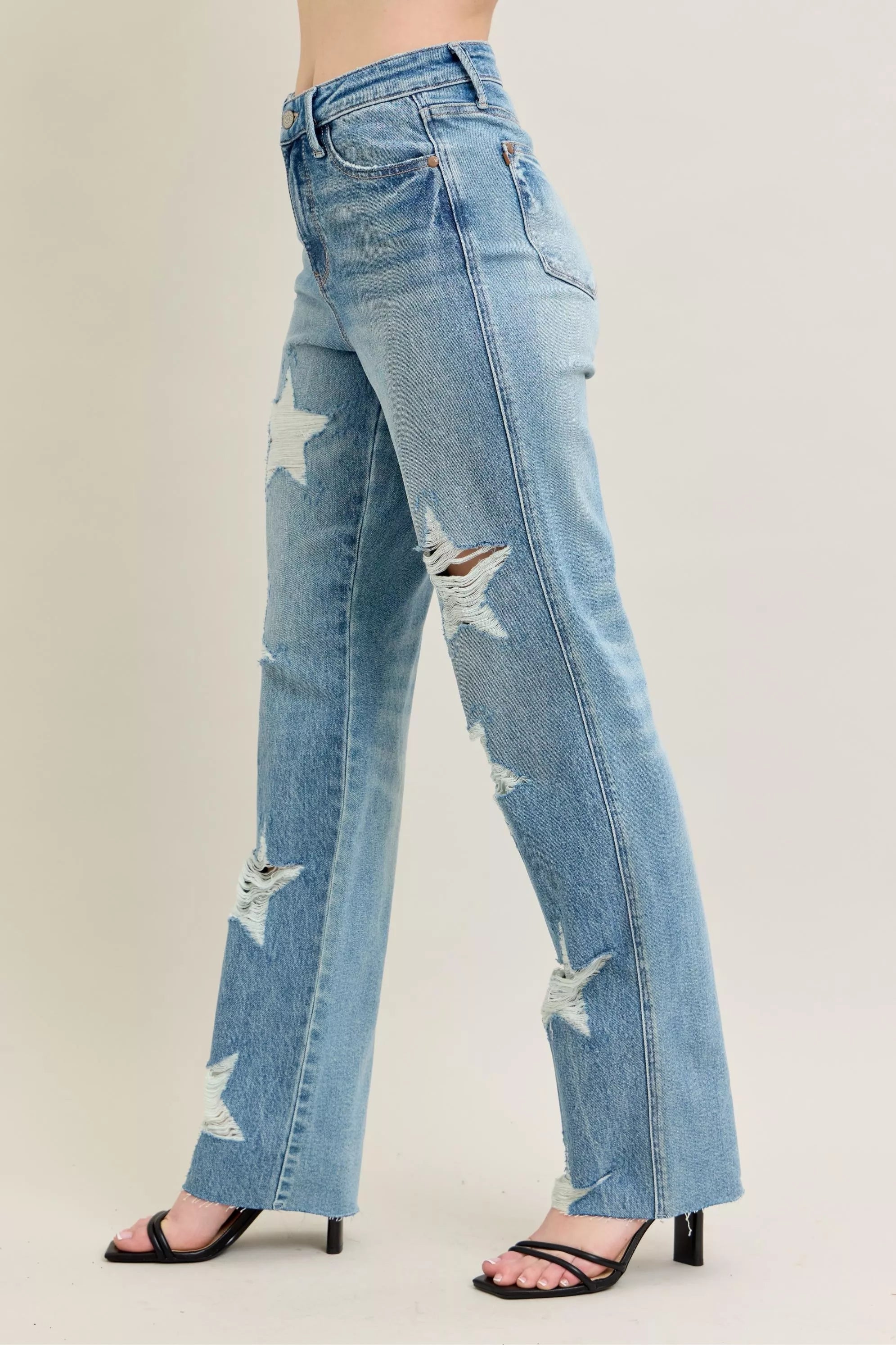 Judy Blue Full Size High Waist Rigid Magic Star Shaped Destroy 90's Straight Jeans Plus Size OutfitFlow