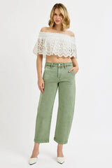 RISEN Full Size Tummy Control High Rise Crop Barrel Jeans Plus Size OutfitFlow