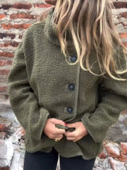 Full Size Button Up Long Sleeve Fleece Jacket Plus Size Green Trendsi