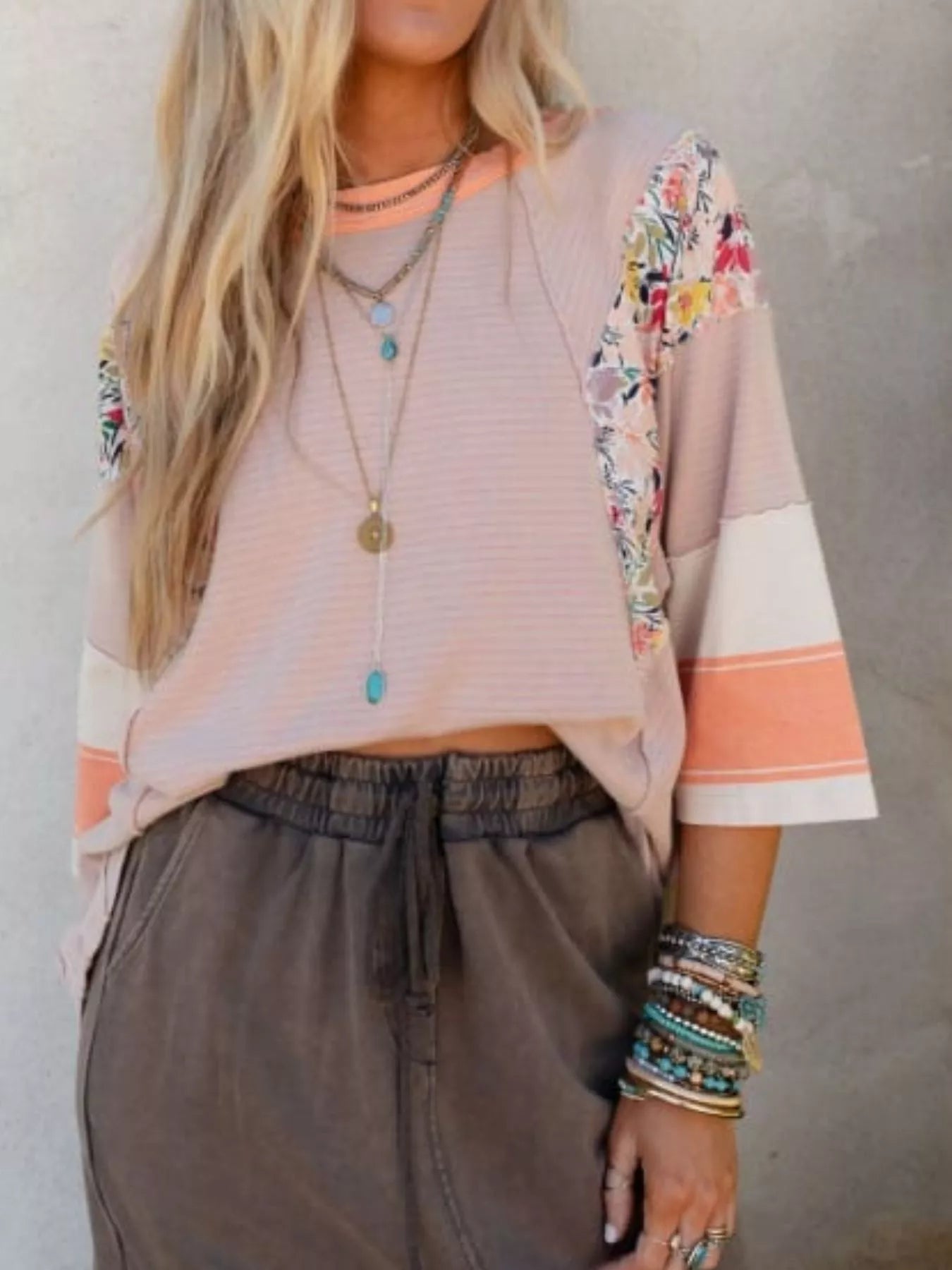 Striped Floral Long Sleeve T-Shirt OutfitFlow