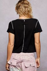 POL Contrast Stitching Round Neck Short Sleeve T-Shirt Trendsi