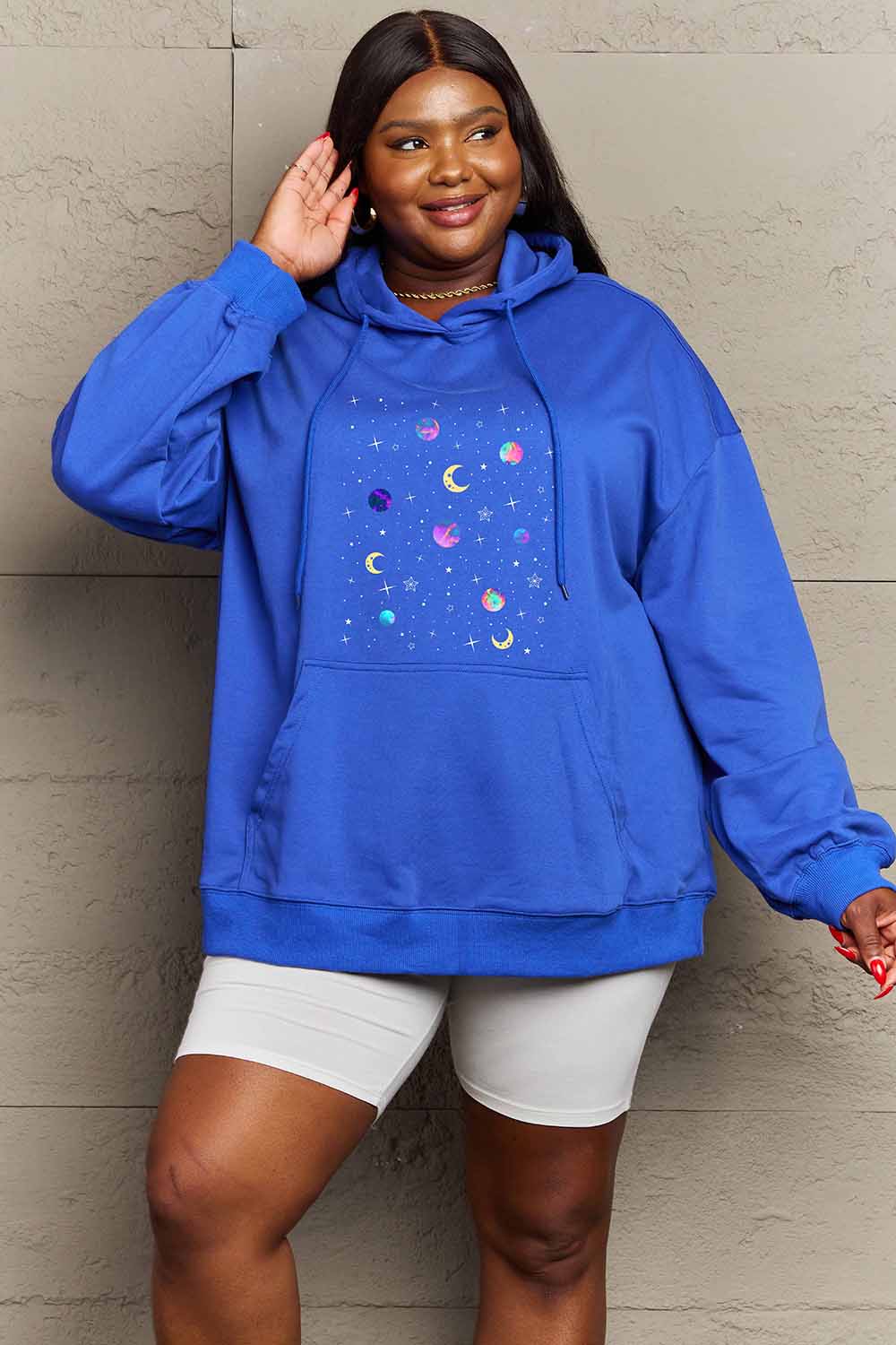 Outfit Flow - Simply Love Simply Love Full Size Dropped Shoulder Star & Moon Graphic Hoodie