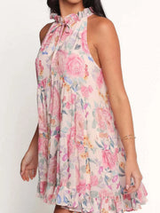 Floral Print Sleeveless Tiered Mini Dress OutfitFlow