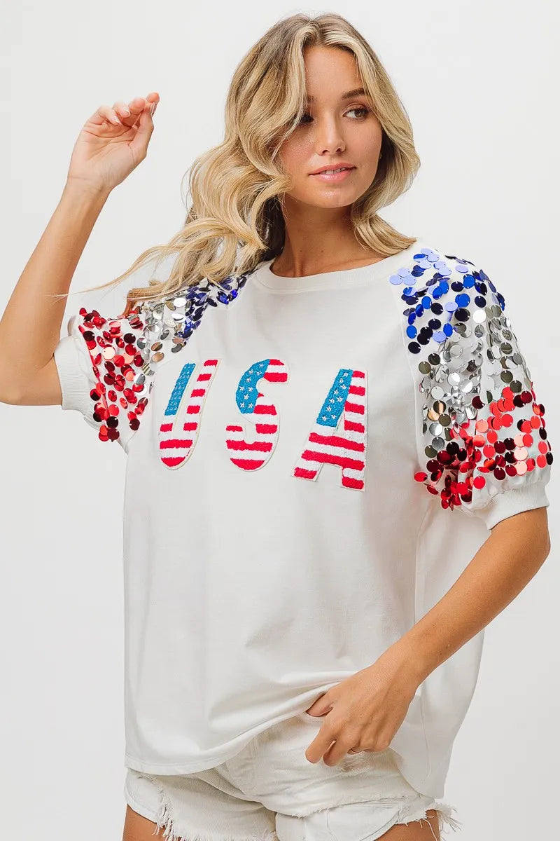 BiBi American Flag Theme Sequin Top OutfitFlow