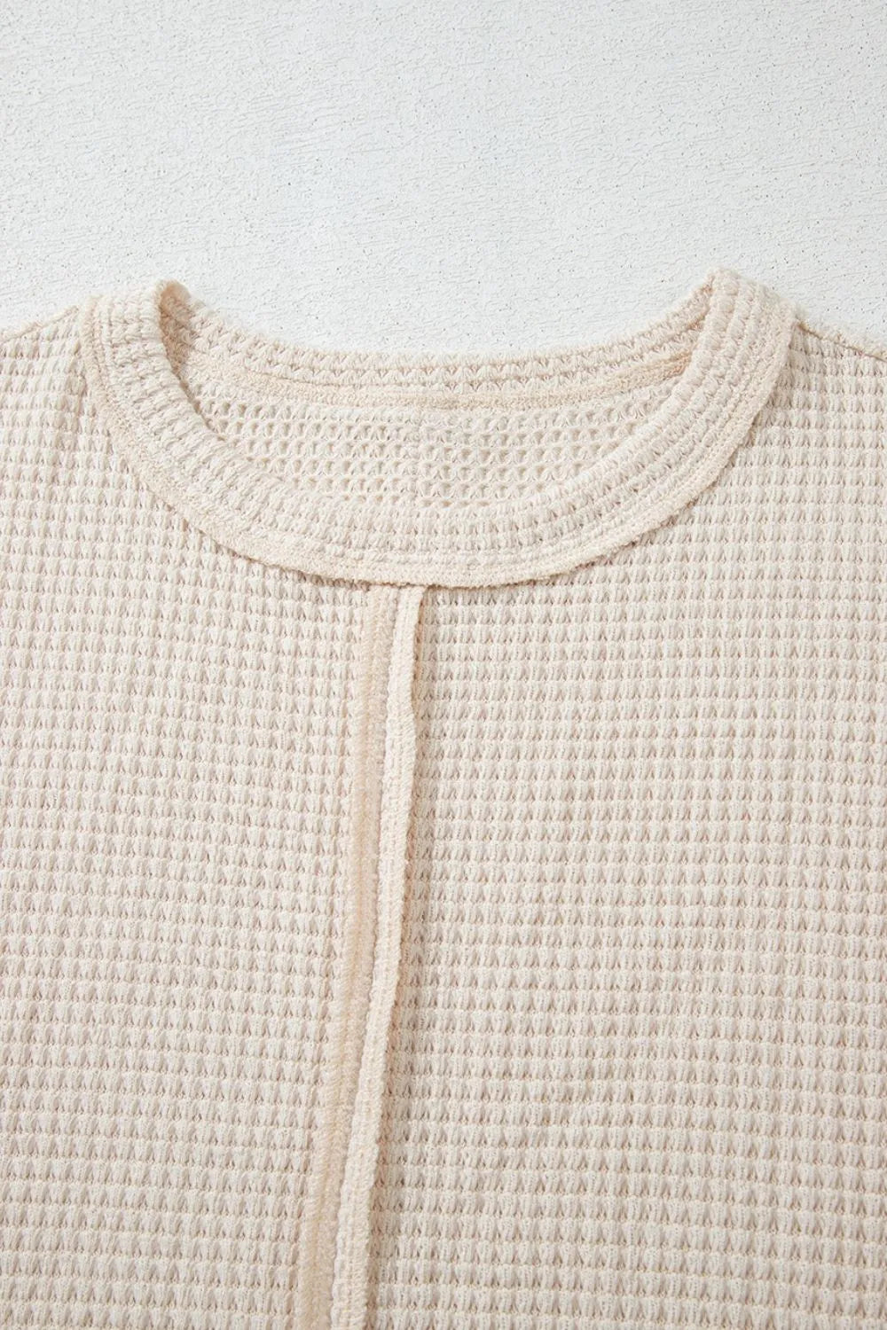 Solid Color Textured Seamed Short Sleeve Top OutfitFlow