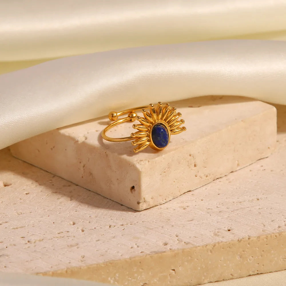 Sunflower Lapis Lazuli Adjustable Ring OutfitFlow