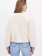 Contrast Trim Teddy Jacket OutfitFlow