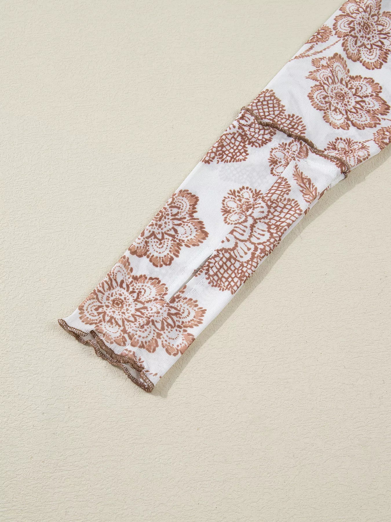 Thumbhole Long Sleeve Floral Print Mesh Top Trendsi