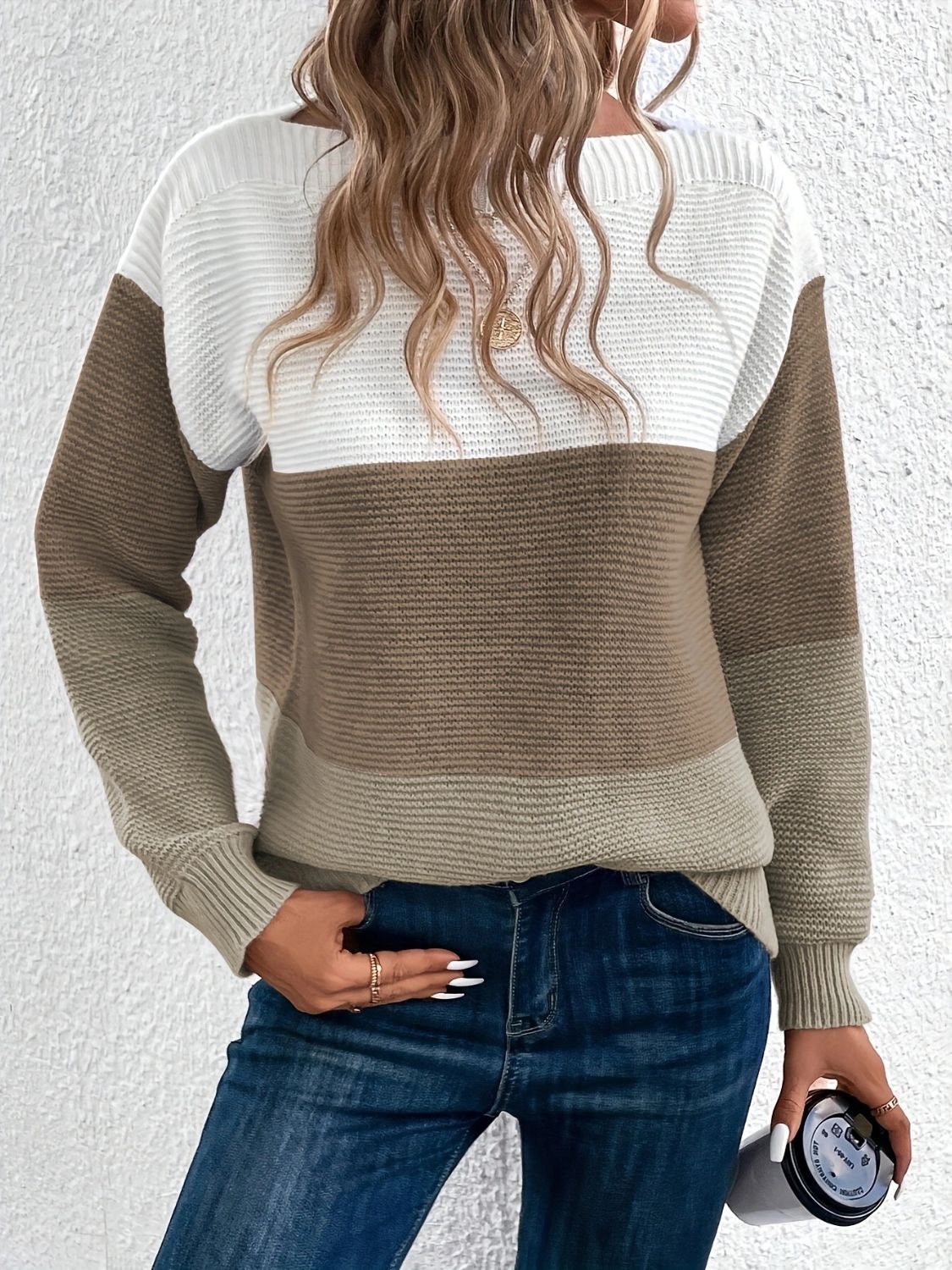 Outfit Flow - Color Block Boat Neck Sweater