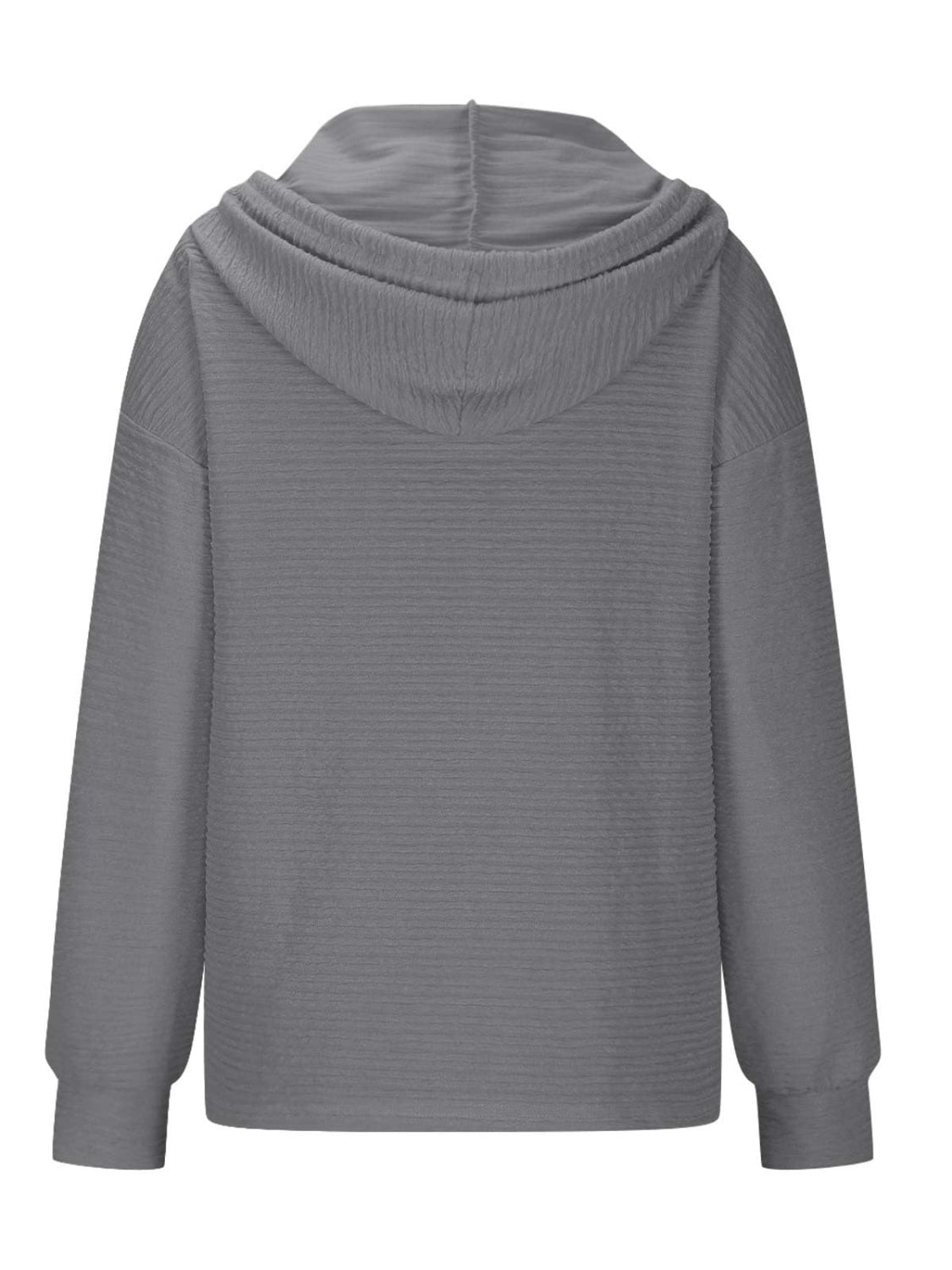 Outfit Flow - Drawstring Quarter Button Long Sleeve Hoodie