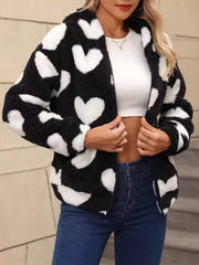 Heart Fuzzy Fleece Zip-Up Outerwear Trendsi